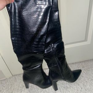 Leather croc thigh high heels